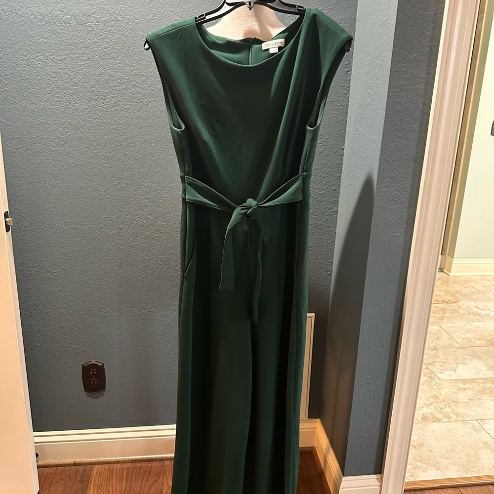 Calvin Klein cropped jumpsuit with front tie.